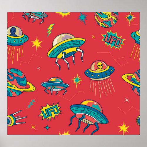 Retro UFO Space Invaders Poster