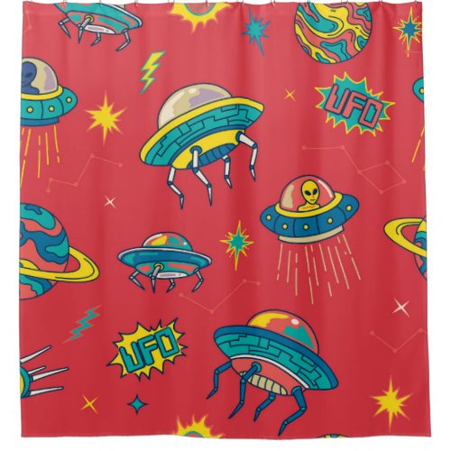 Retro UFO Space Invaders Shower Curtain