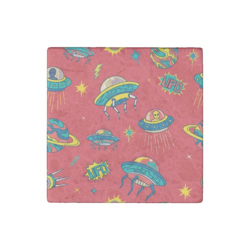 Retro UFO Space Invaders Stone Magnet