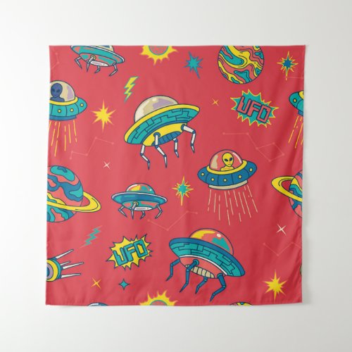 Retro UFO Space Invaders Tapestry