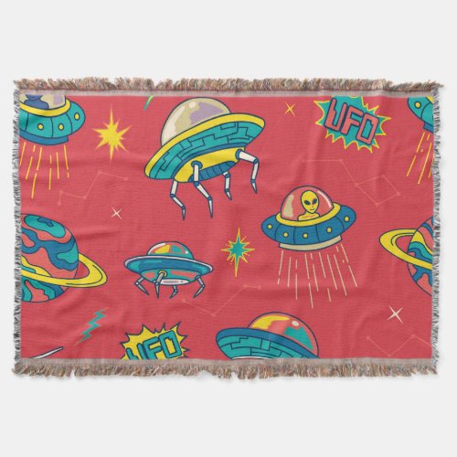 Retro UFO Space Invaders Throw Blanket
