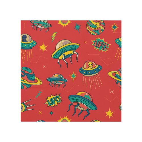 Retro UFO Space Invaders Wood Wall Art