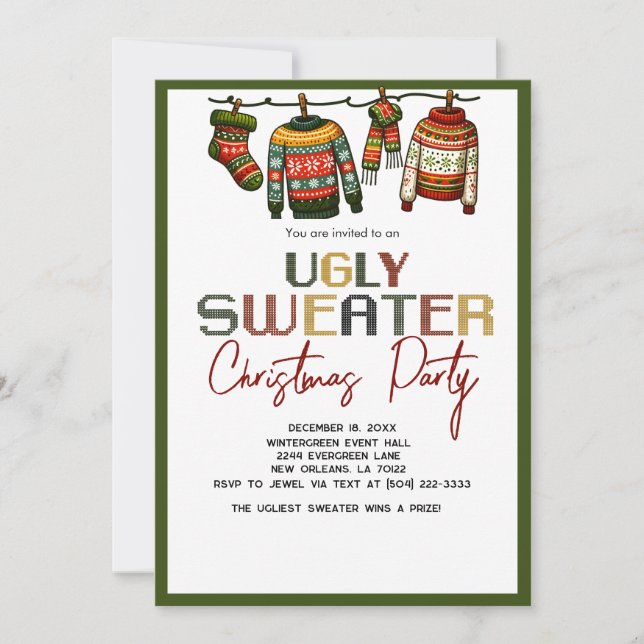Retro Ugly Christmas Sweater Holiday Party  Invitation (Front)
