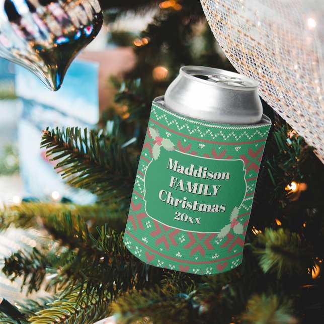 Retro Ugly Christmas Sweater in Green Can Cooler (Creator Uploaded)