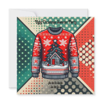 Retro Ugly Christmas Sweater Pop Art Invitation