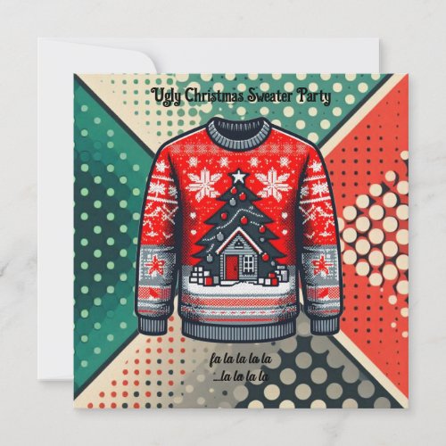 Retro Ugly Christmas Sweater Pop Art Invitation