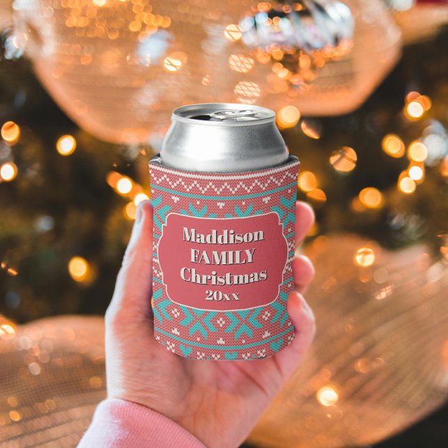 Retro Ugly Christmas Sweater Snowflakes Can Cooler (Creator Uploaded)