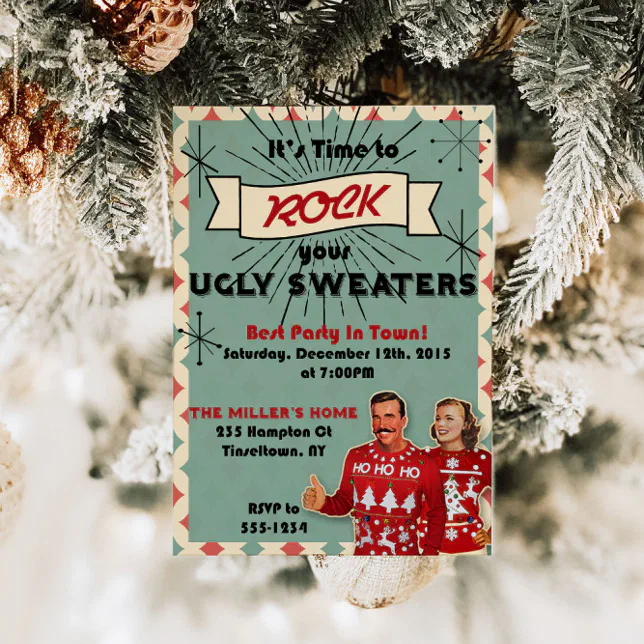 Retro Ugly Sweater Christmas Party Invitation | Zazzle