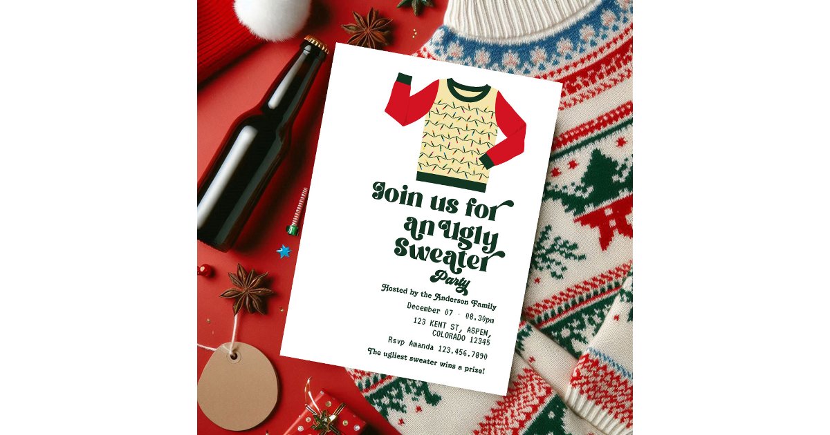 Retro Ugly Sweater Christmas Party Invitation | Zazzle