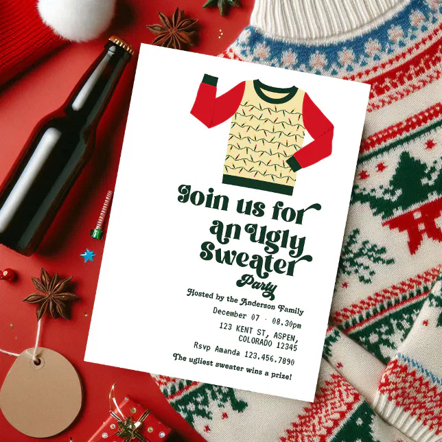 Retro Ugly Sweater Christmas Party Invitation | Zazzle