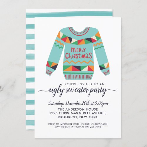 Retro Ugly Sweater Merry Christmas Holiday Party Invitation