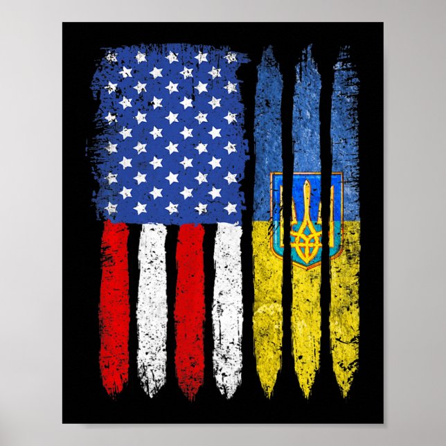 Retro Ukraine Flag Vintage American Flag Ukrainian Poster (Front)