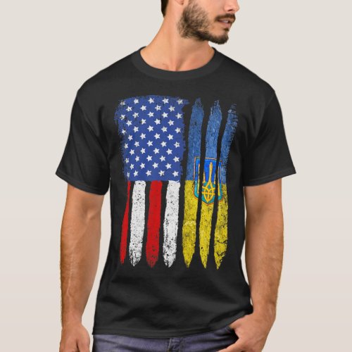 Retro Ukraine Flag Vintage American Flag Ukrainian T_Shirt