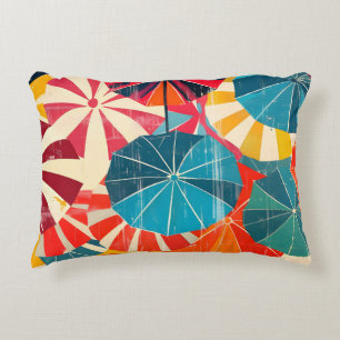 Retro Umbrella Rainy Day Pop Art Accent Pillow