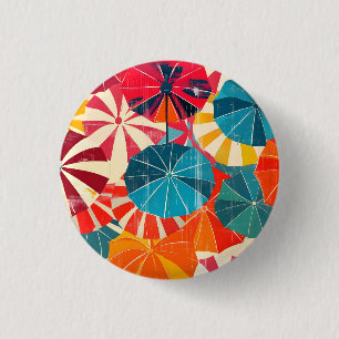Retro Umbrella Rainy Day Pop Art Button