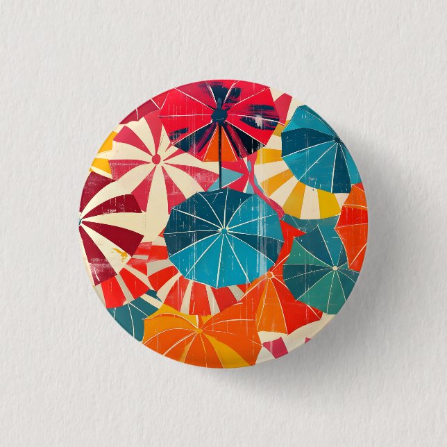 Retro Umbrella Rainy Day Pop Art Button (Front)