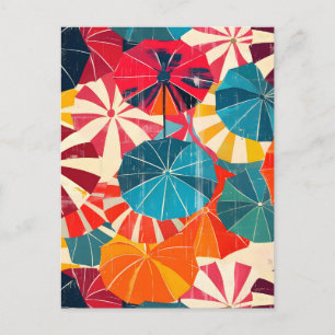 Retro Umbrella Rainy Day Pop Art Holiday Postcard