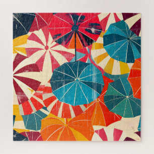 Retro Umbrella Rainy Day Pop Art Jigsaw Puzzle