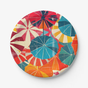 Retro Umbrella Rainy Day Pop Art Paper Plates