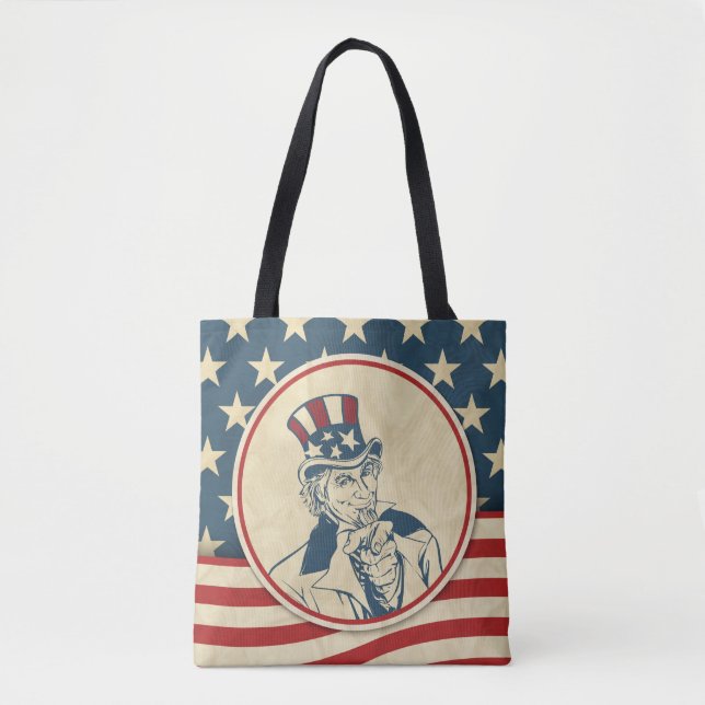 Retro Uncle Sam Stars and Stripes Pattern Tote Bag (Front)