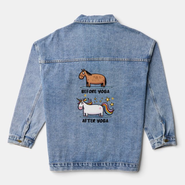Retro Unicorn Meditation Denim Jacket (Back)