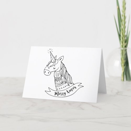 Retro unicorn merry everything happy always holiday card