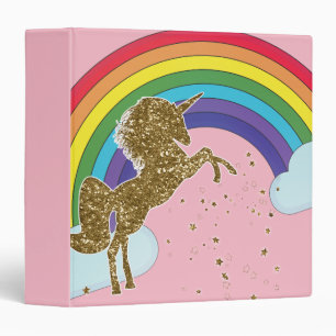 Retro Unicorn Rainbow & Gold Stars 3 Ring Binder