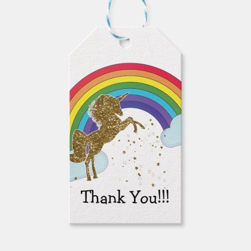 Retro Unicorn Rainbow  Gold Stars Birthday Party Gift Tags