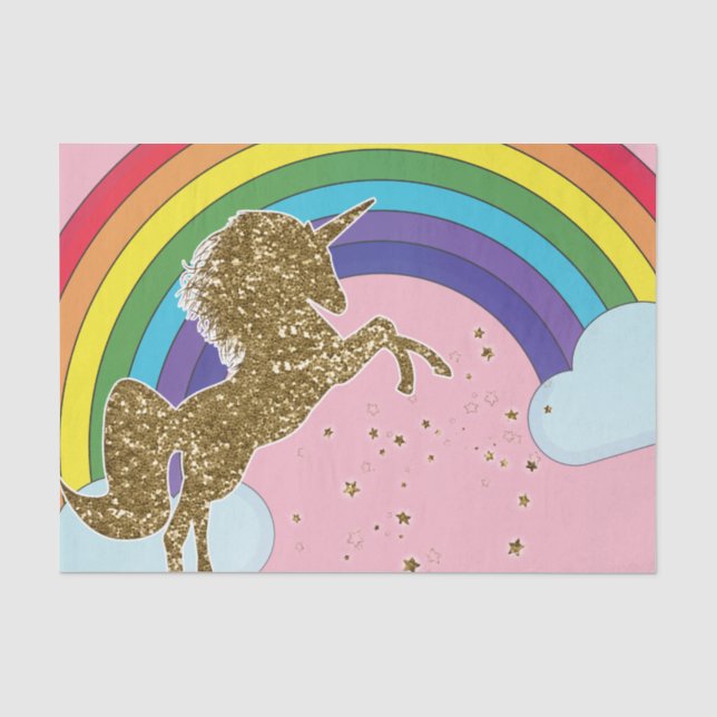 Retro Unicorn Rainbow & Gold Stars Birthday Party Tissue Paper (Front)