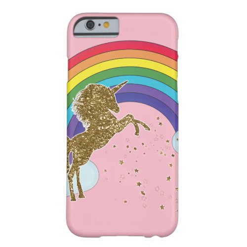 Retro Unicorn Rainbow  Gold Stars Barely There iPhone 6 Case