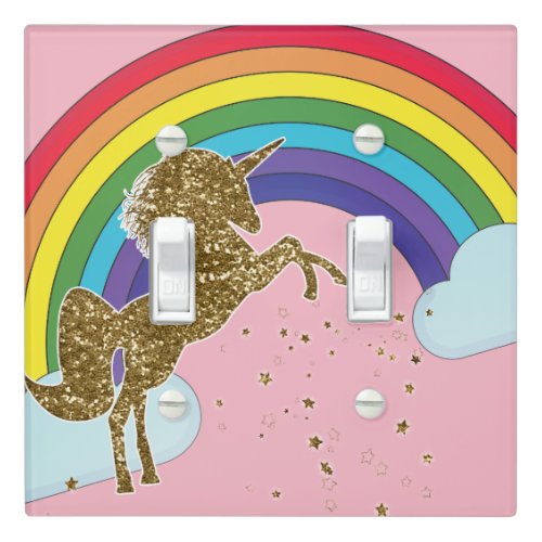 Retro Unicorn Rainbow  Gold Stars Girls Light Switch Cover