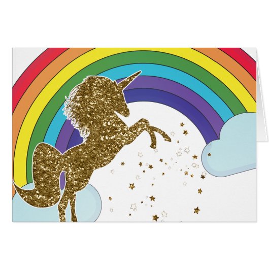 Retro Unicorn Rainbow & Gold Stars Thank You (Front Horizontal)
