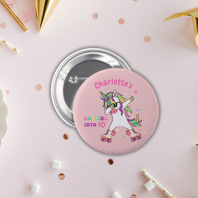 Retro Unicorn Roller Skating Birthday Button (Creator Uploaded)
