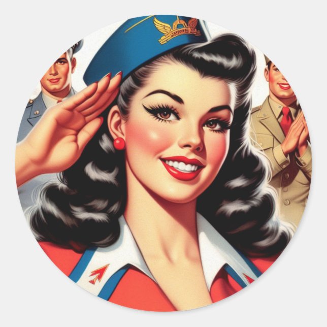 Retro Uniform Pin-up Classic Round Sticker (Front)