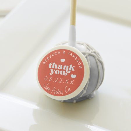 Retro Union Coral Red Wedding Thank You Cake Pops