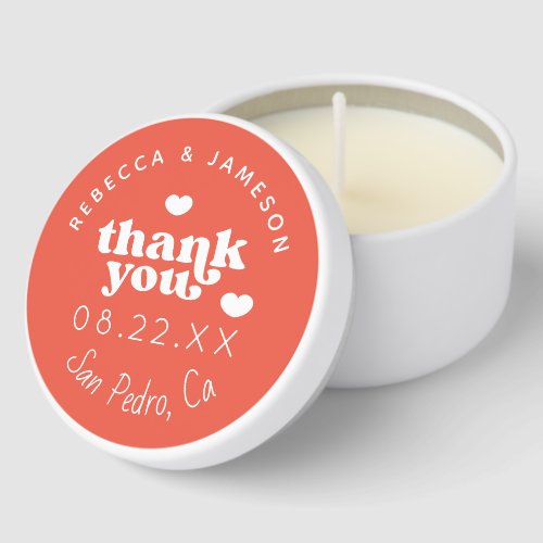 Retro Union Coral Red Wedding Thank You Mini Candle Favors
