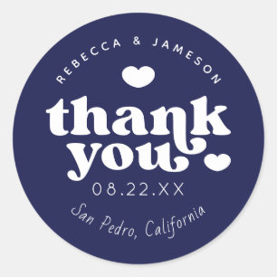 Retro Union Dark Blue Wedding Thank You Classic Round Sticker