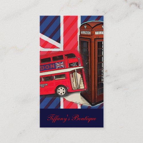 Retro Union Jack London Bus red telephone booth Business Card
