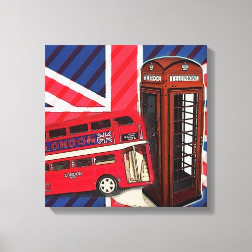 Retro Union Jack London Bus red telephone booth Canvas Print