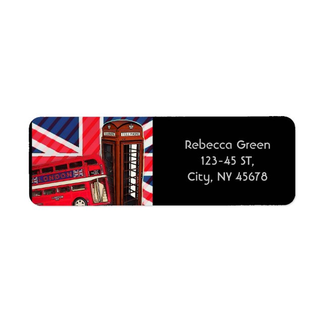 Retro Union Jack London Bus red telephone booth Label (Front)