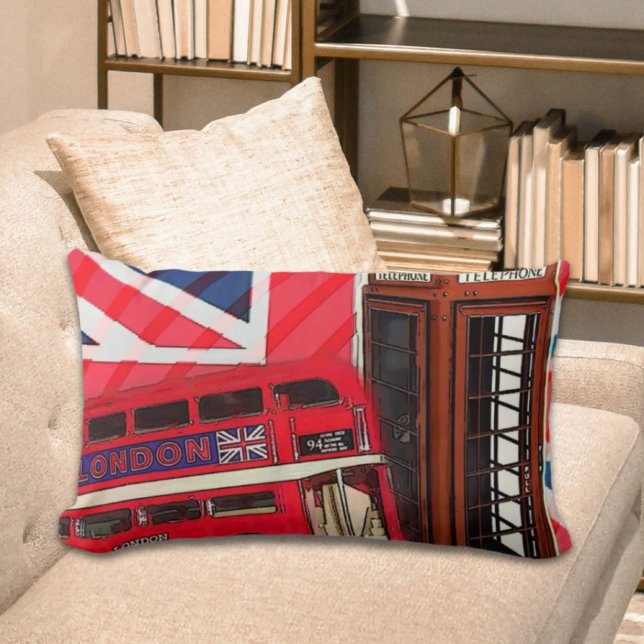 Retro Union Jack London Bus red telephone booth Lumbar Pillow (Retro Union Jack London Bus red telephone booth Lumbar Pillow)