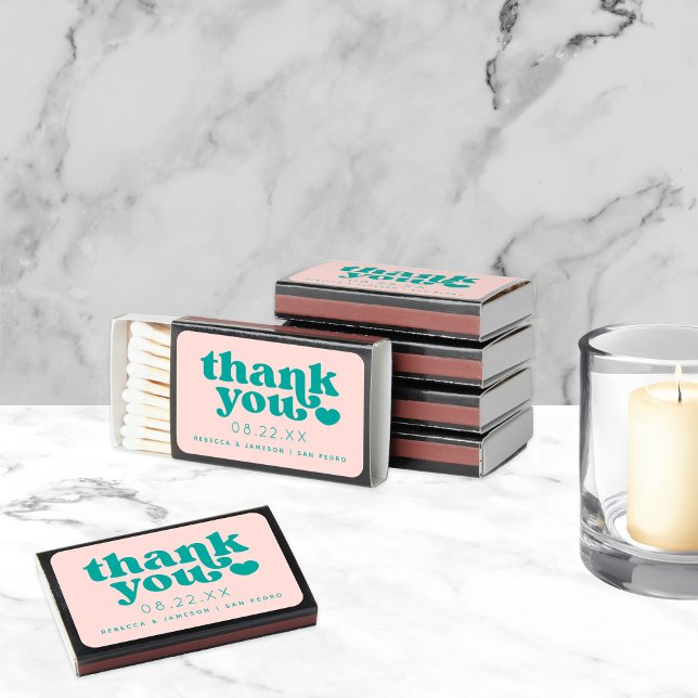 Retro Union Pink and Teal Wedding Favor Thank You Matchboxes (Creator Uploaded)