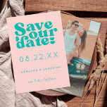Retro Union Pink and Teal Wedding Save The Date<br><div class="desc">Retro inspired font "Save our Date" with hearts,  in editable colors.</div>