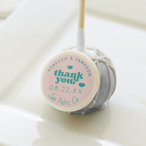 Retro Union Pink and Teal Wedding Thank You Cake Pops