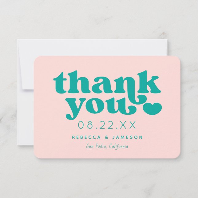 Retro Union Pink and Teal Wedding Thank You Card (Front)