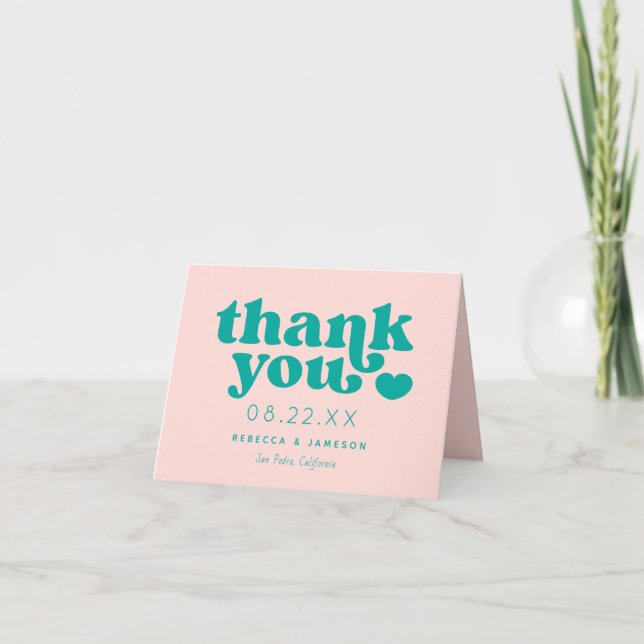 Retro Union Pink and Teal Wedding Thank You Card (Front)