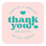 Retro Union Pink and Teal Wedding Thank You Square Sticker