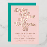 Retro Union Wedding Blush Teal Rose Foil Invitation<br><div class="desc">Real foil is here! Rose gold foil on custom color background; choose from classic gold,  silver or rose gold.  Backer color editable.</div>
