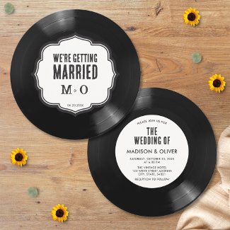 Retro Unique Black and White Vinyl Record Wedding