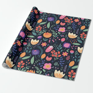 Retro Unique Bold Boho Style Whimsical Floral Gift Wrapping Paper